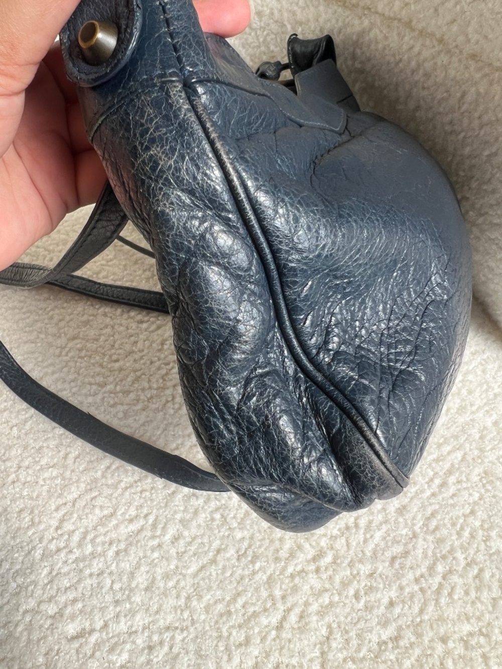 Authentic Balenciaga Navy Blue Hip City Leather Bag - Picture 4 of 16